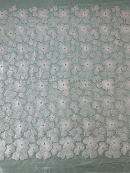 LL-1486, Wonderful bridal lace fabric with big flowers by yards or meters, 3D-Lace Fabric in off-white color