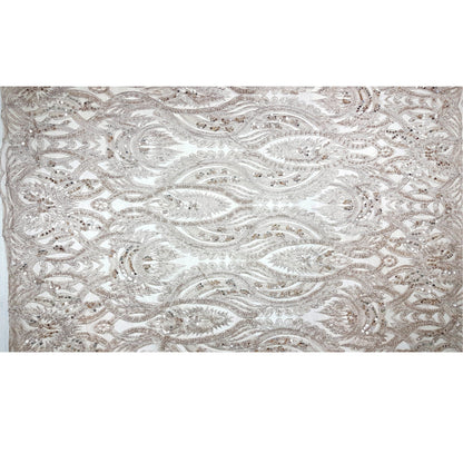 Gorgeous ornamental lace fabric with beads and big sequins in gold color, lace per meter LL-1346