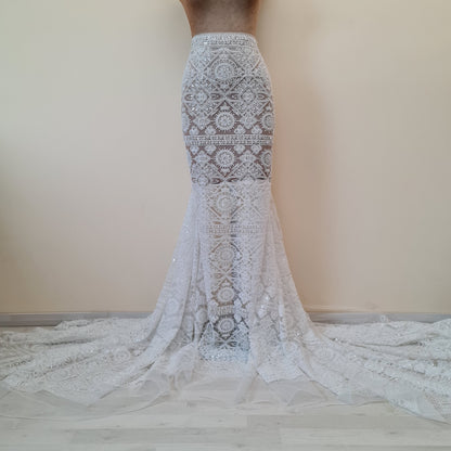 white boho lace fabric