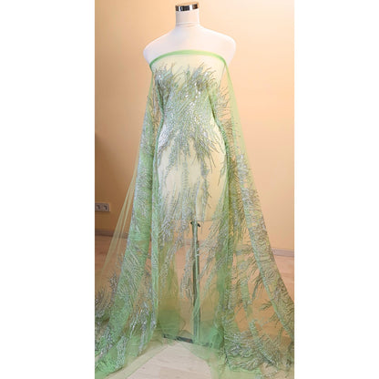 LL-1492, hochzeits spitzen stoff mit abstraktem muster in apfelgrün für ein tolles couture kleid