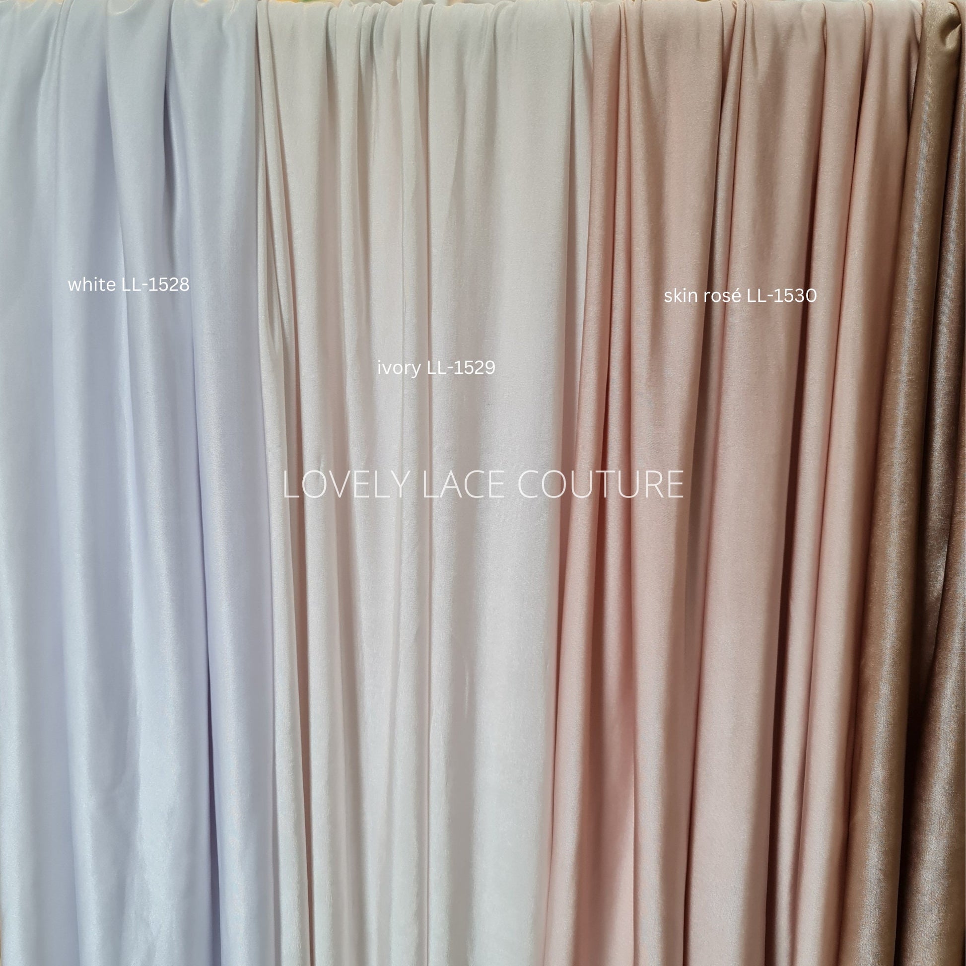 Soft and shiny 2-way MeshSpandex Fabric in white, ivory, skin, pink, mint, red, bordeaux, dark green and black color, highly elastic