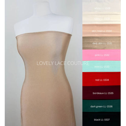 Soft and shiny 2-way MeshSpandex Fabric in white, ivory, skin, pink, mint, red, bordeaux, dark green and black color, highly elastic