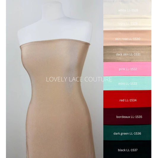 Soft and shiny 2-way MeshSpandex Fabric in white, ivory, skin, pink, mint, red, bordeaux, dark green and black color, highly elastic