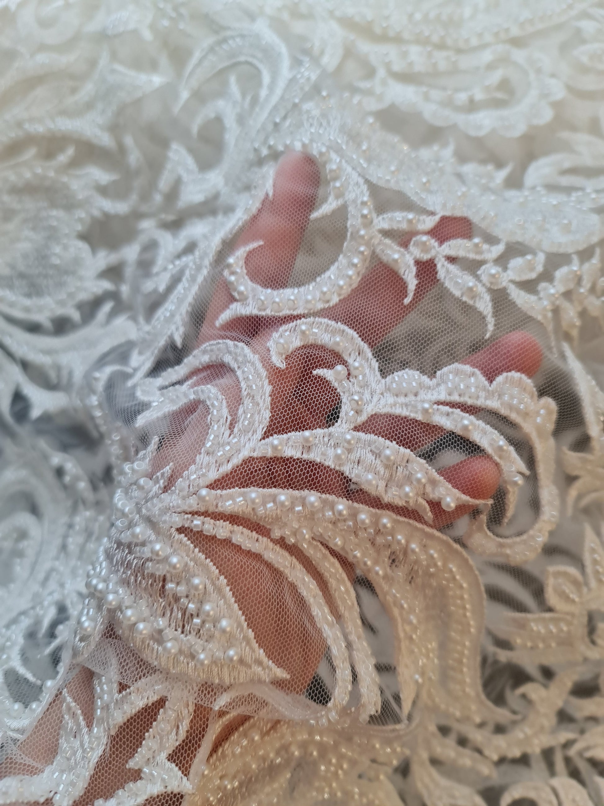 ornamental lace fabric for bridal wear or wedding dresses
