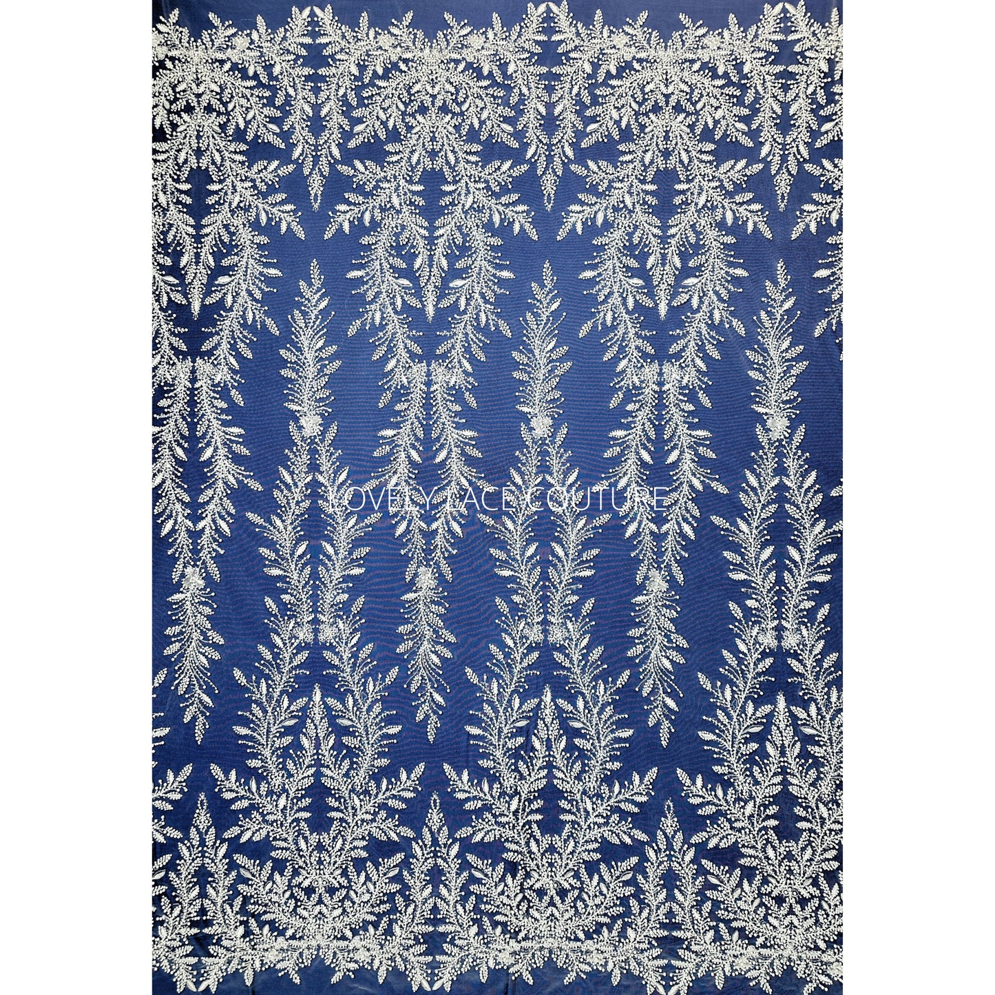 LL-1560, Exquisite bridal lace fabric with beads in off-white color, weddinglace with leaf design, starts at 0,5m