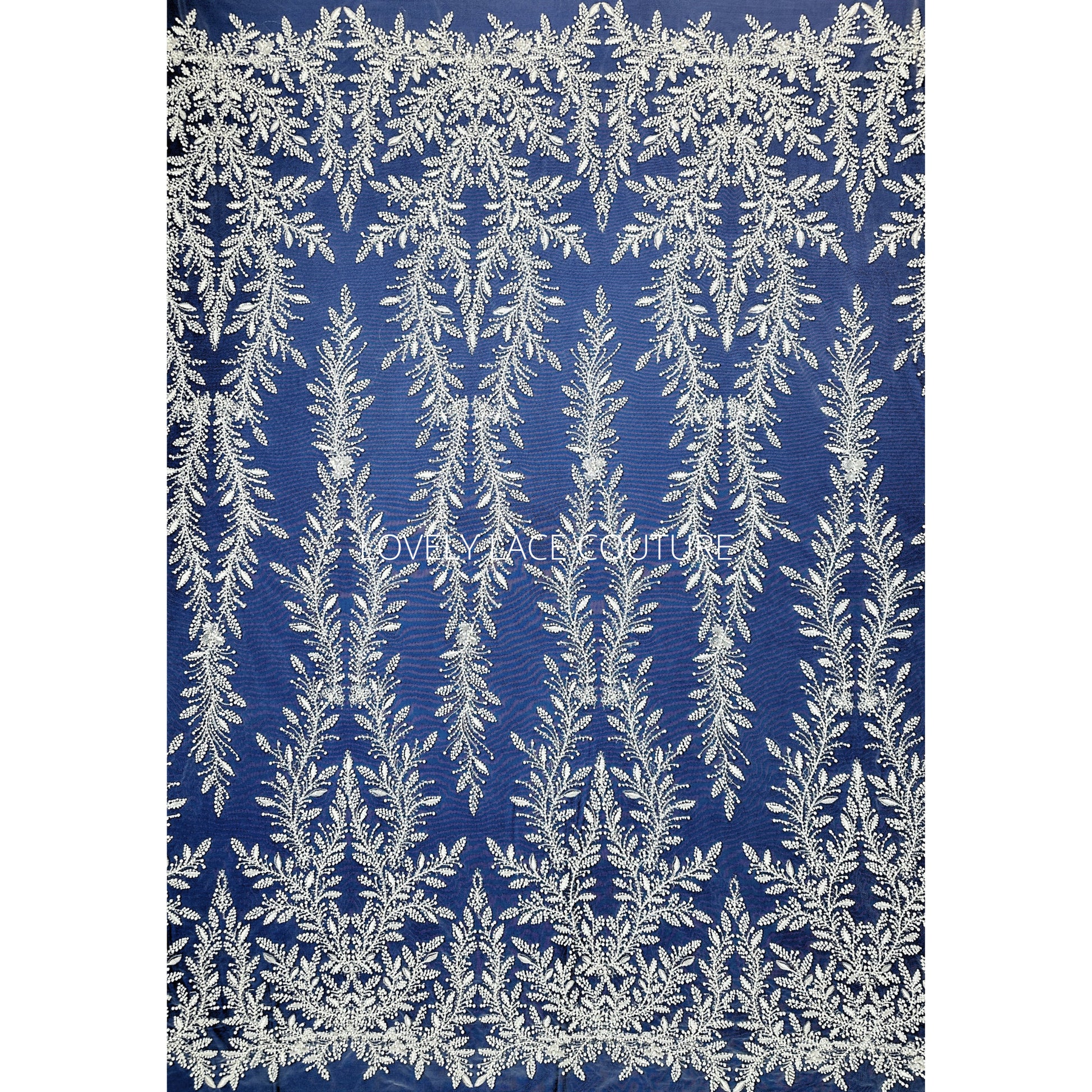LL-1560, Exquisite bridal lace fabric with beads in off-white color, weddinglace with leaf design, starts at 0,5m