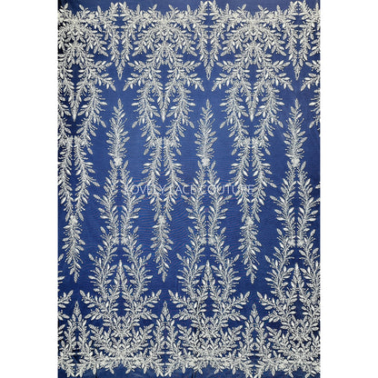 LL-1560, Exquisite bridal lace fabric with beads in off-white color, weddinglace with leaf design, starts at 0,5m