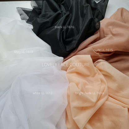corset mesh fabric, marquisette powernet fabric in white, ivory, bright nude, nude and black color, strong, non stretch, soft feeling