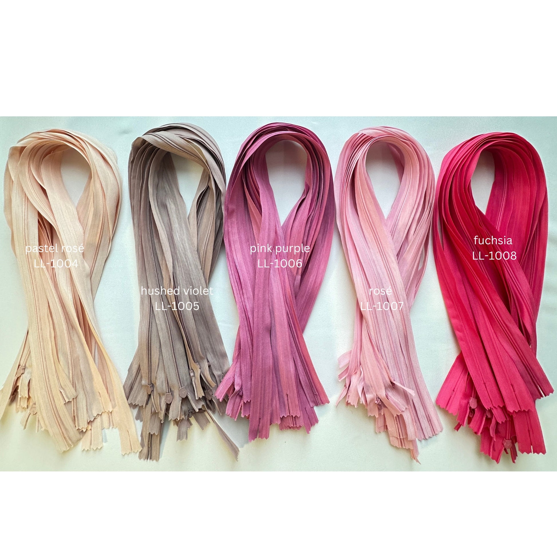3pc, 70cm long, YKK seam-covered zipper, spiral zip, adjustable, non-separable, 5mm running rail, in white, cream, beige, taupe, rosé