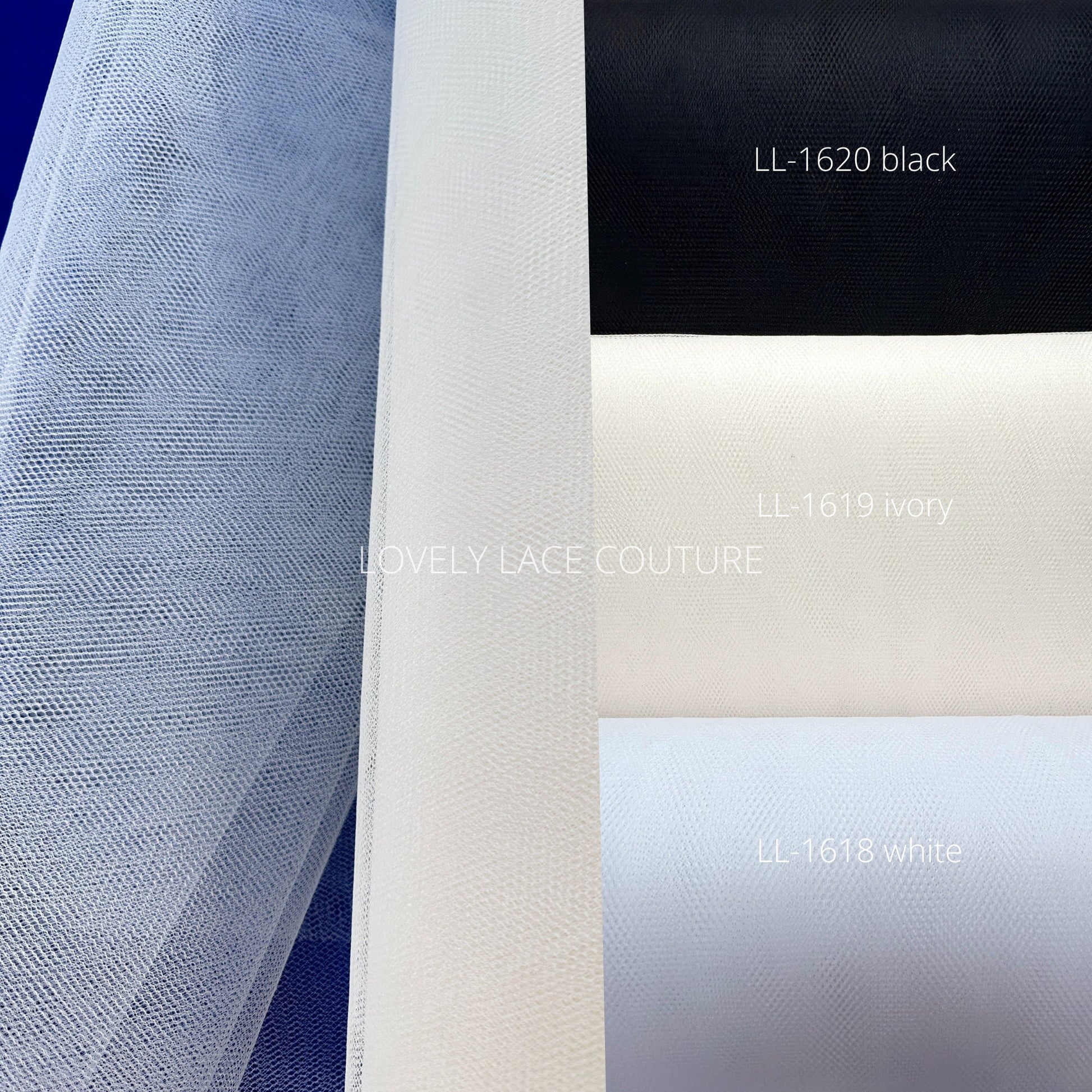 2m wide, hard stiff tulle mesh, netting fabric in white, ivory or black color