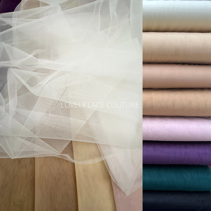 3m wide, Tulle fabric, solid tulle fabric in ivory, beige, nude, dark nude, rosé, purple, green or black color