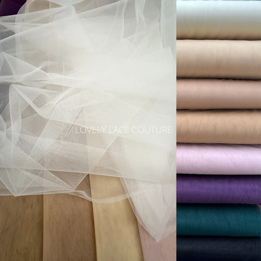3m wide, Tulle fabric, solid tulle fabric in ivory, beige, nude, dark nude, rosé, purple, green or black color