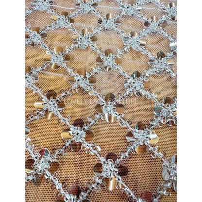 square pattern in white with silver transparent beads and transparentsmall and big sequins