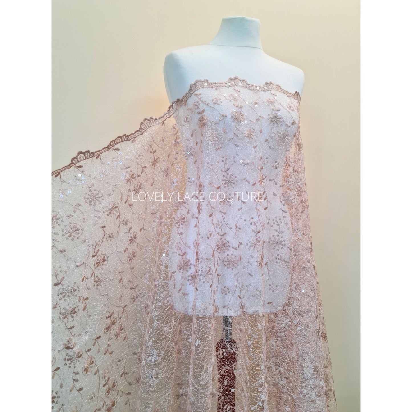 LL-1567, flower lace fabric in roségold color for beautiful prom dresses or colorful wedding dress bridemaid, delicate soft and high quality