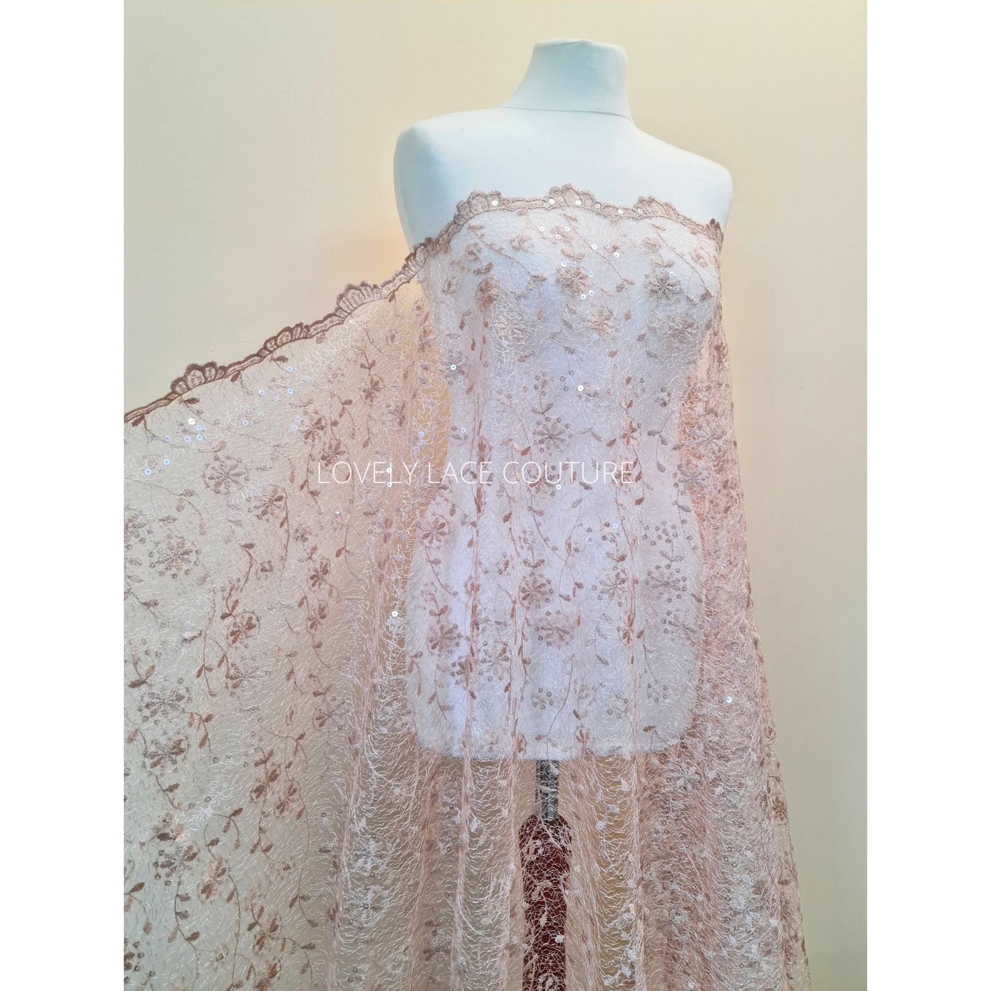 LL-1567, flower lace fabric in roségold color for beautiful prom dresses or colorful wedding dress bridemaid, delicate soft and high quality