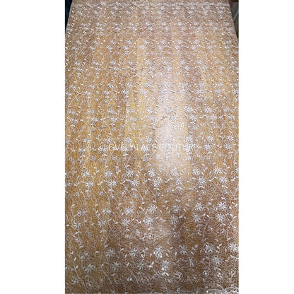 LL-1567, delicate lace fabric with allover abstract flower design in roségold color, soft lace tulle fabric with transparent sequins