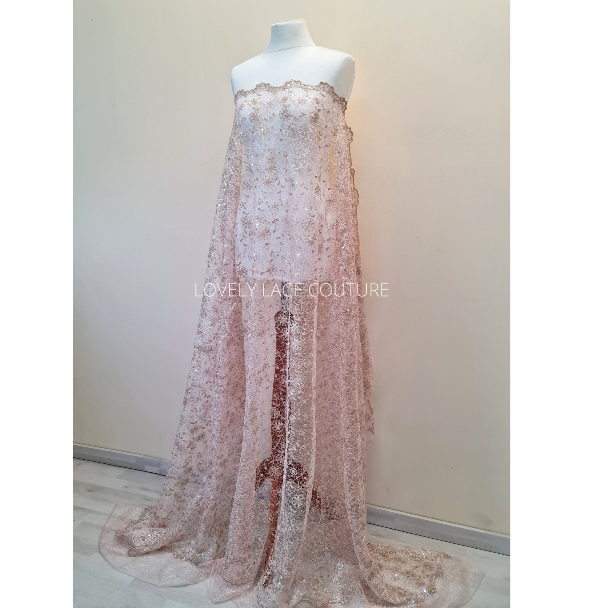 LL-1567, flower lace fabric in roségold color for beautiful prom dresses or colorful wedding dress bridemaid, delicate soft and high quality