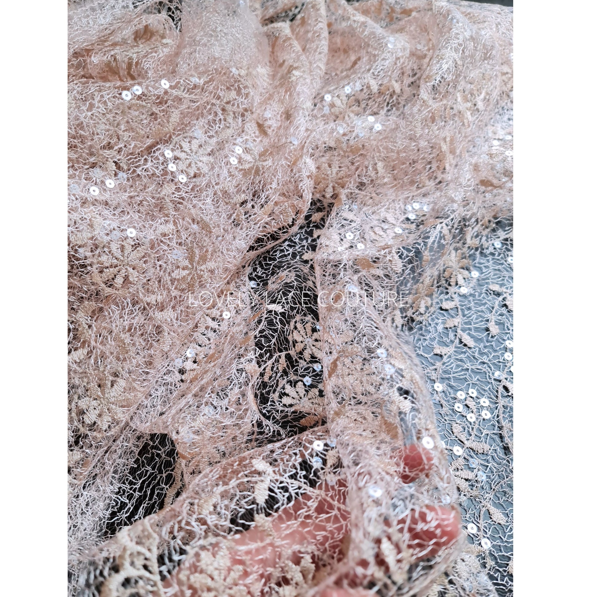 LL-1567, flower lace fabric in roségold color for beautiful prom dresses or colorful wedding dress bridemaid, delicate soft and high quality