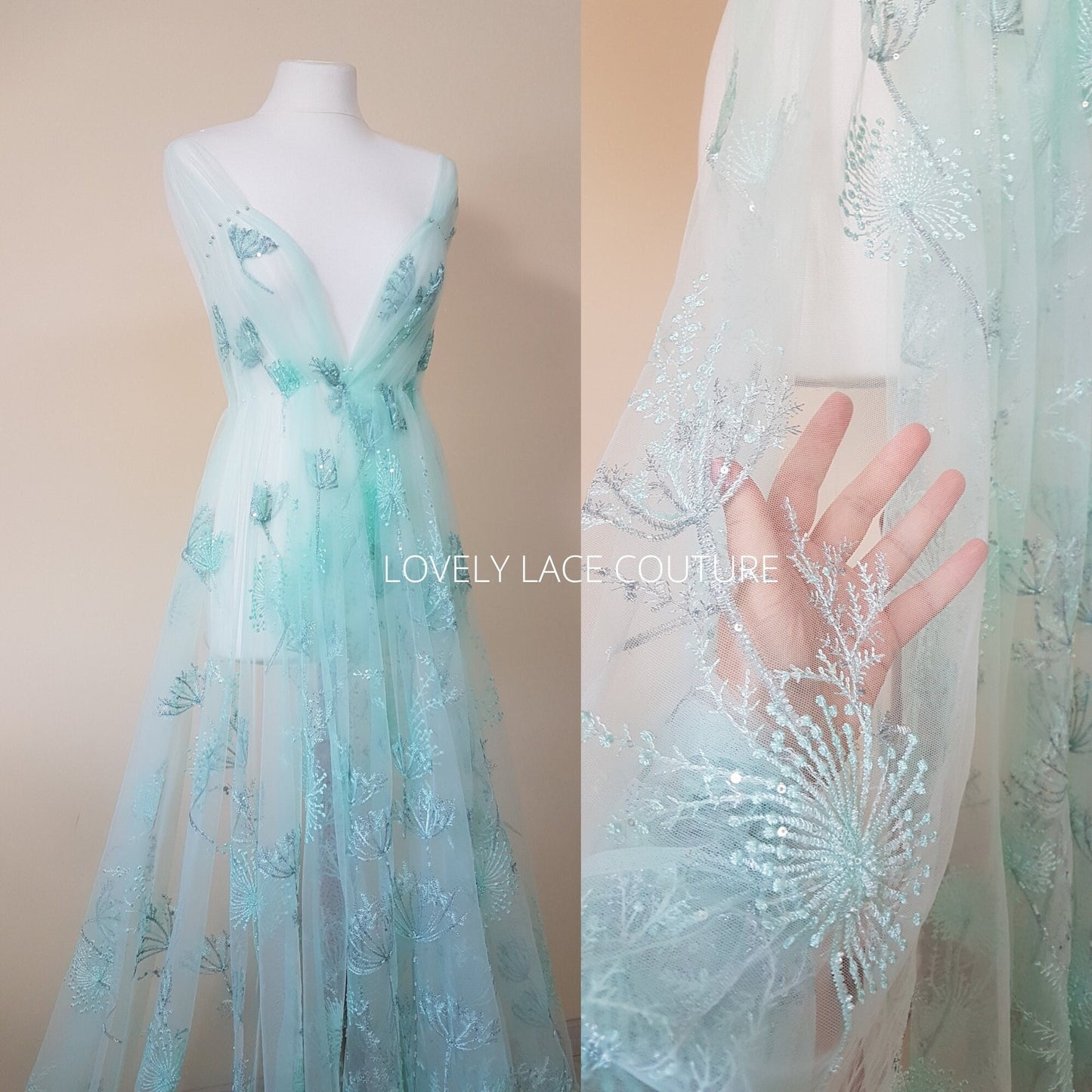 lace fabric with dandelion pattern