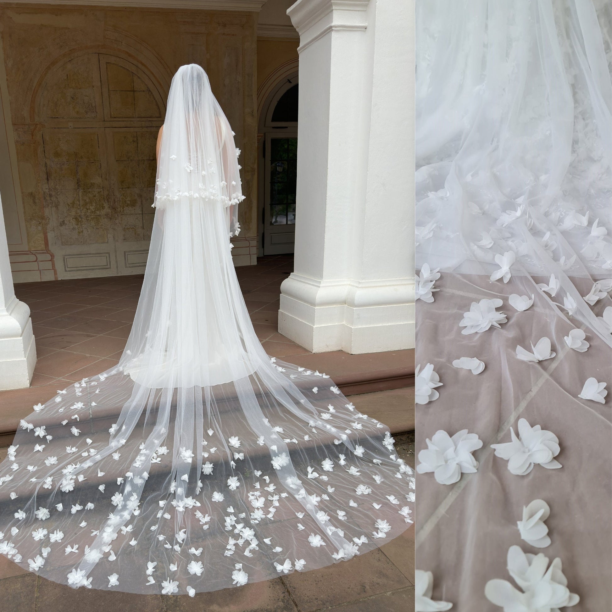 bridal veil with 3d flowers, cathedral veil