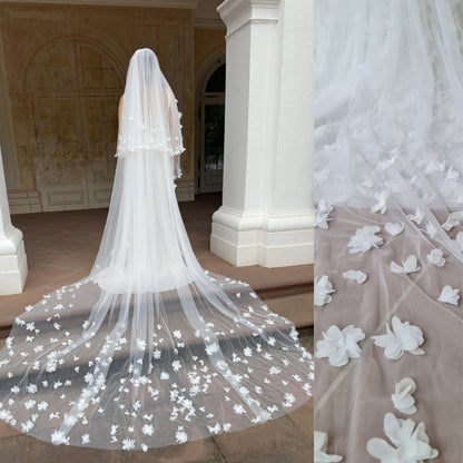 bridal veil with 3d flowers, cathedral veil