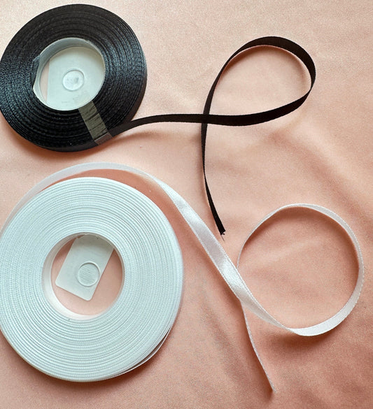 27Meter satin ribbon 6mm wide, in off-white or black color, LL-B100