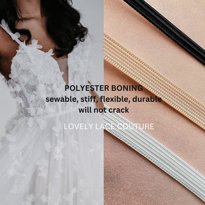 polyester boning for corsets, in white, nude and black color