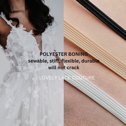 polyester boning for corsets, in white, nude and black color