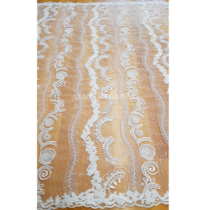 Beautiful rare beaded lace fabric with wave pattern in off-white LL-1329, or oldrose color LL-1330, star and moon design, start at 0,5m