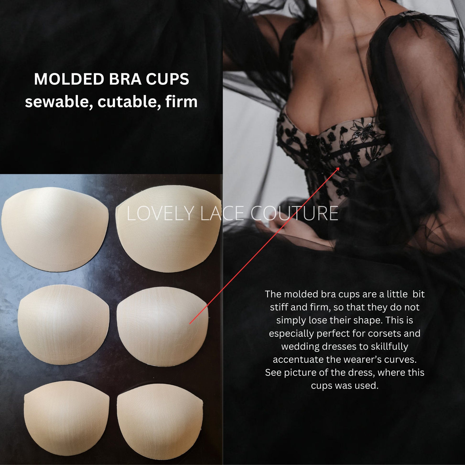 1 pair, quality bra pads, comfortable breathable bra padding inserts for wedding dresses and corset. Molded Bra Cups, sew in bra pads