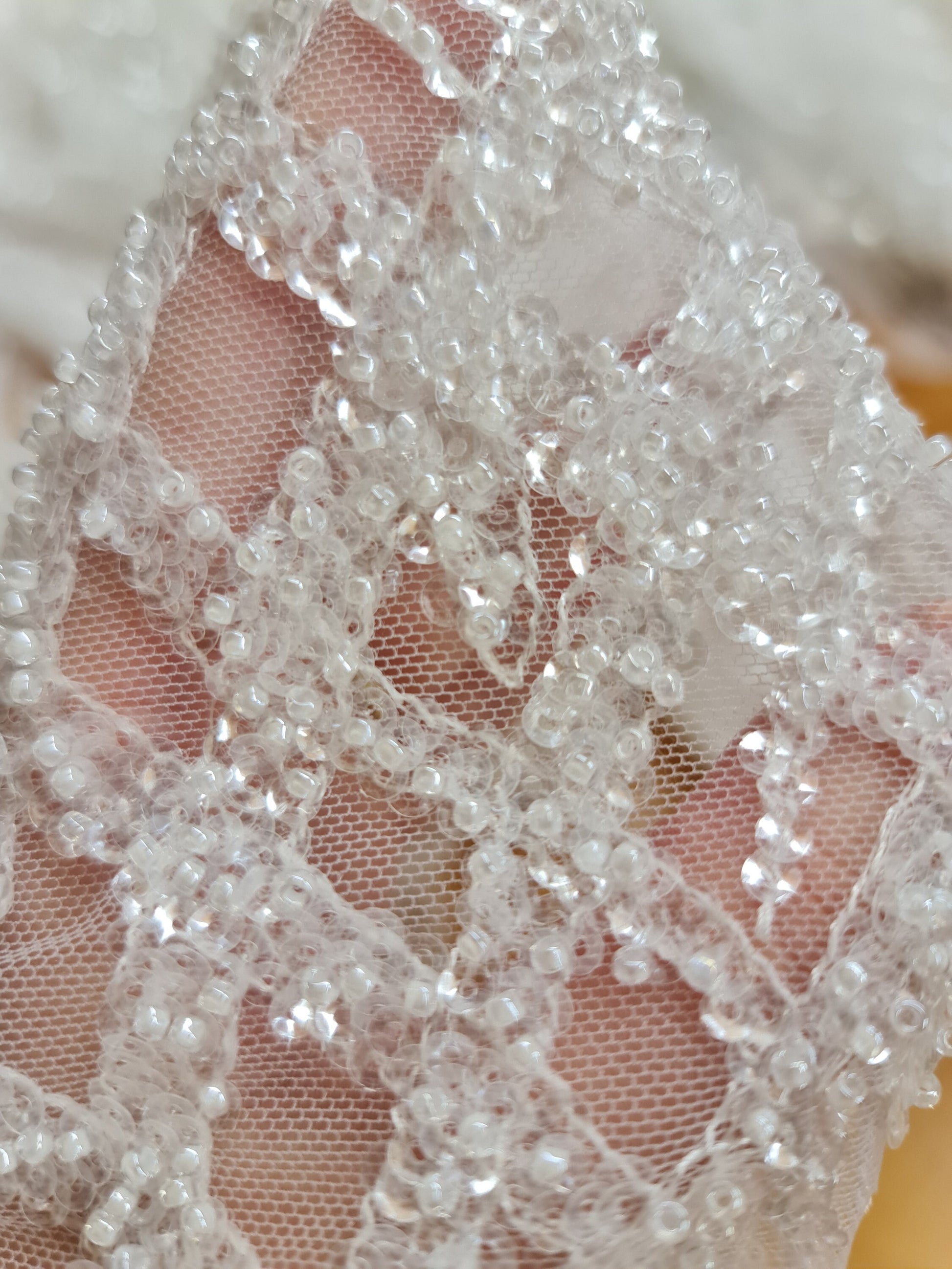 LL-1375, gorgeous beaded lace fabric with abstract pattern in off-white color, soft lace tulle fabric with beads and transparent sequins