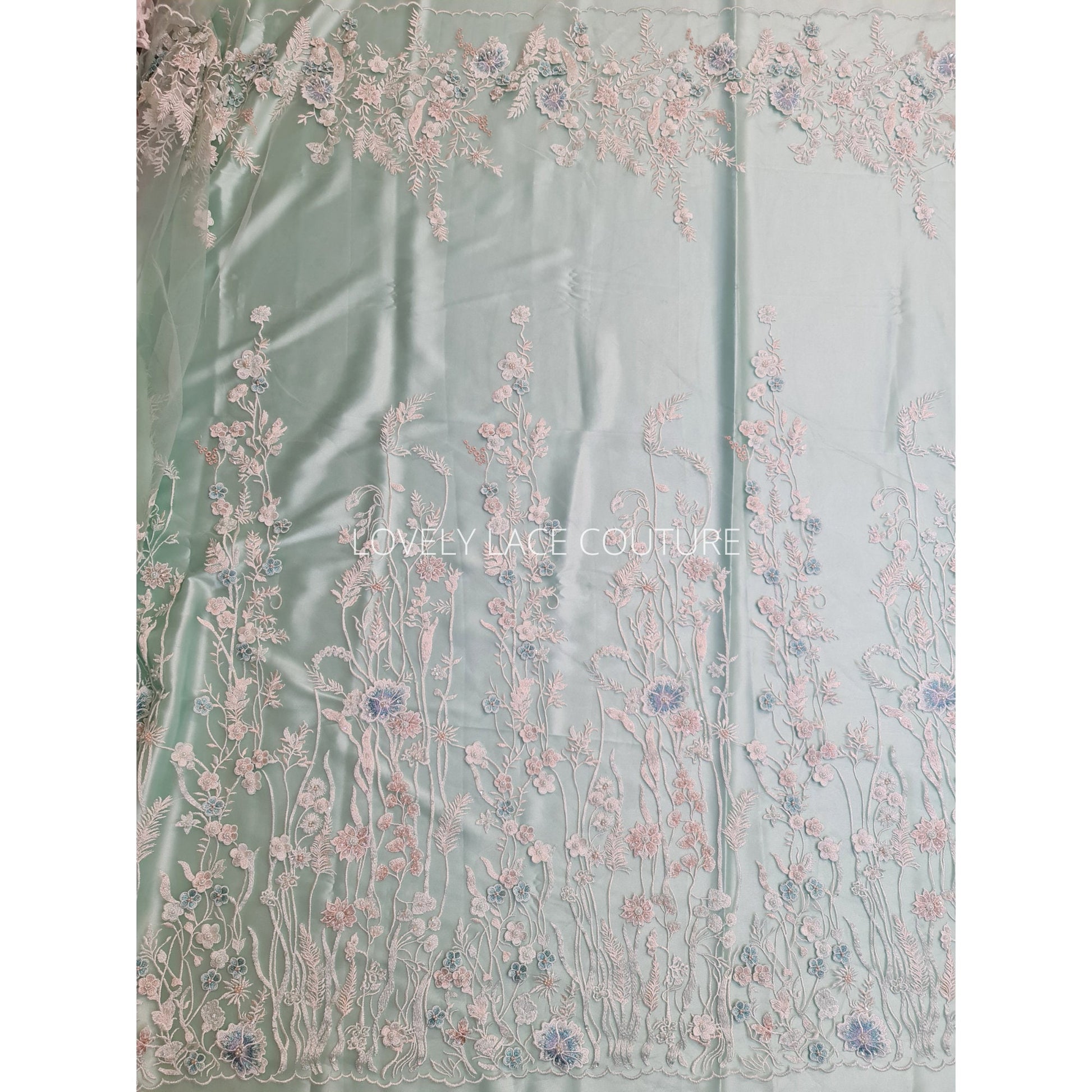 Gorgeous 3D Flower lace fabric in mint color, bridgerton dress lace, eloise's dress lace, start at 0,5m