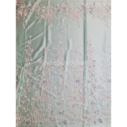 Gorgeous 3D Flower lace fabric in mint color, bridgerton dress lace, eloise's dress lace, start at 0,5m