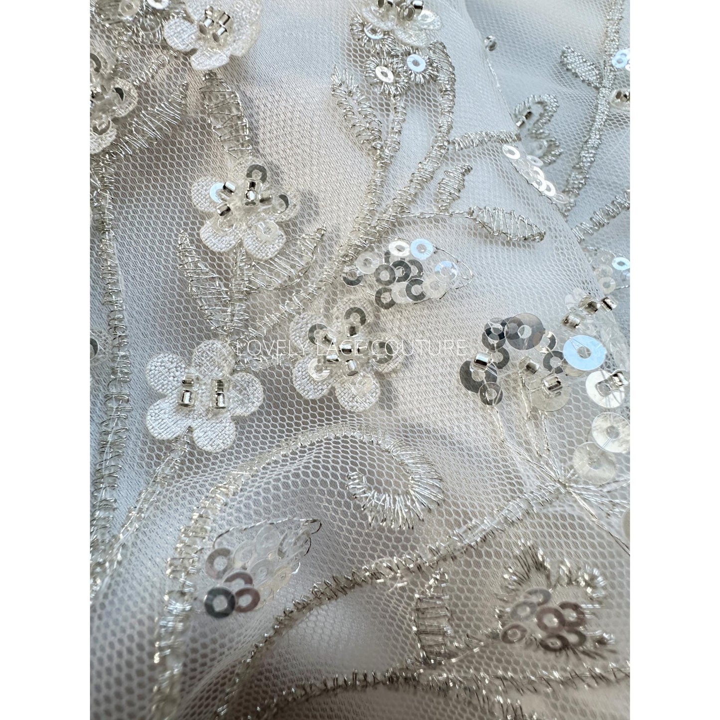 Flower bridal lace fabric with beads and sequins, wedding dress lace, bridgerton dress lace, edwina's dress lace LL-1168, start at 0,5m