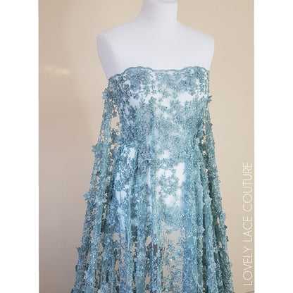 3d lace fabric in blue color