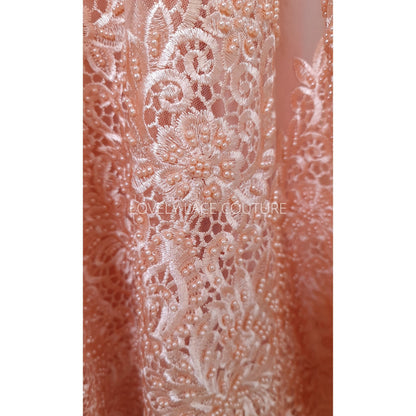 lace fabric in peach color
