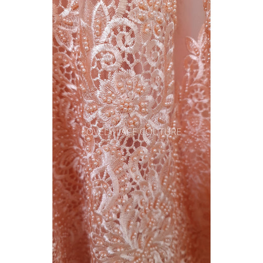 lace fabric in peach color