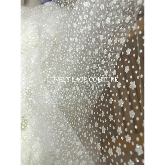 glitter tulle fabric with flower dot pattern