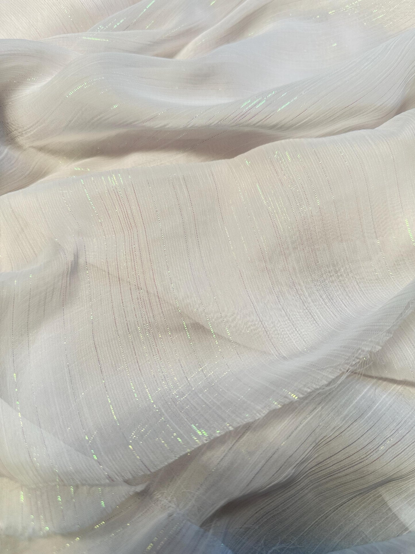 chiffon fabric in white LL-1172 or mint LL-1169, sparkling metal stripes, high and soft quality fabric for beach bridal dresses, bridal wear