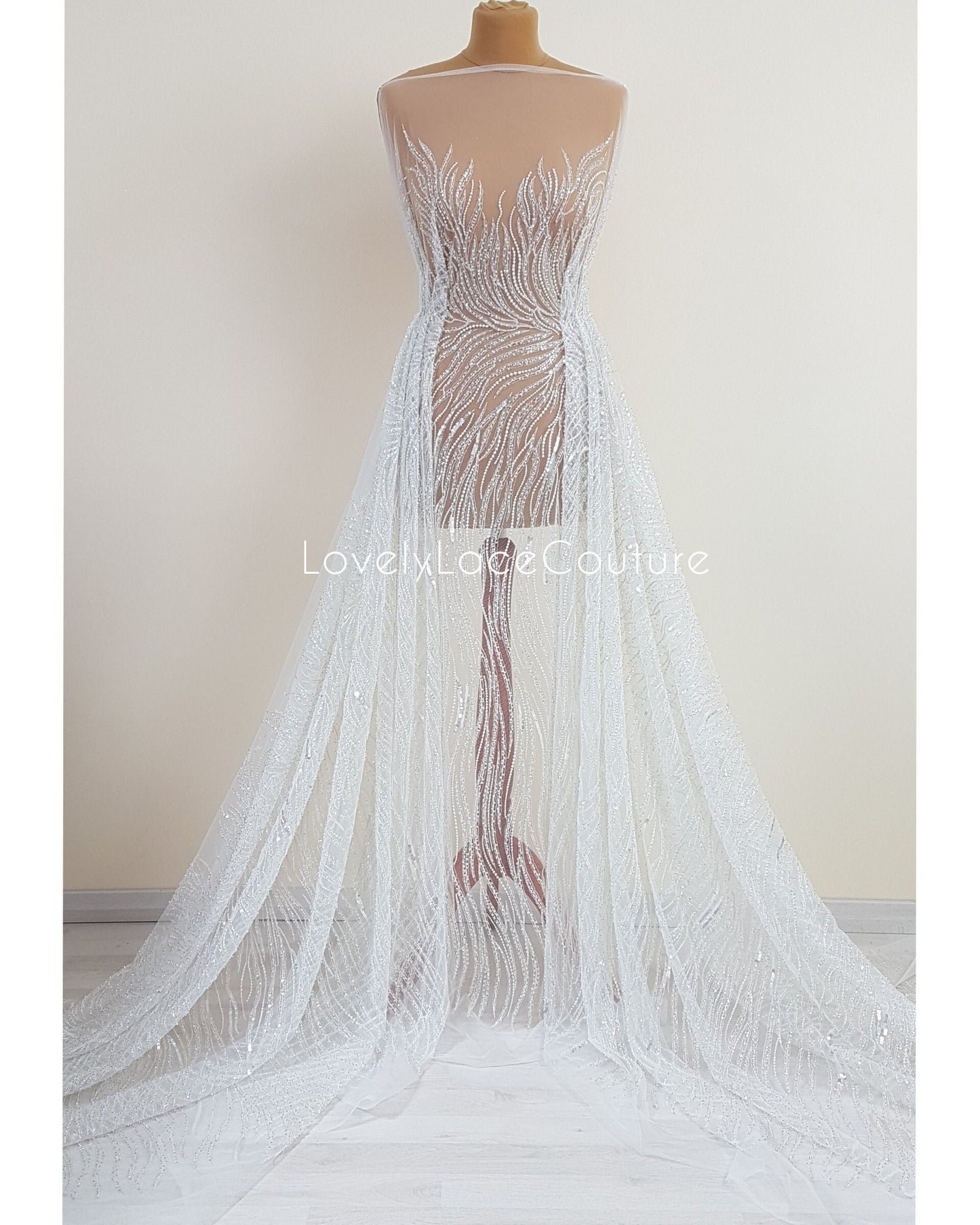 white lace fabric with modern pattern