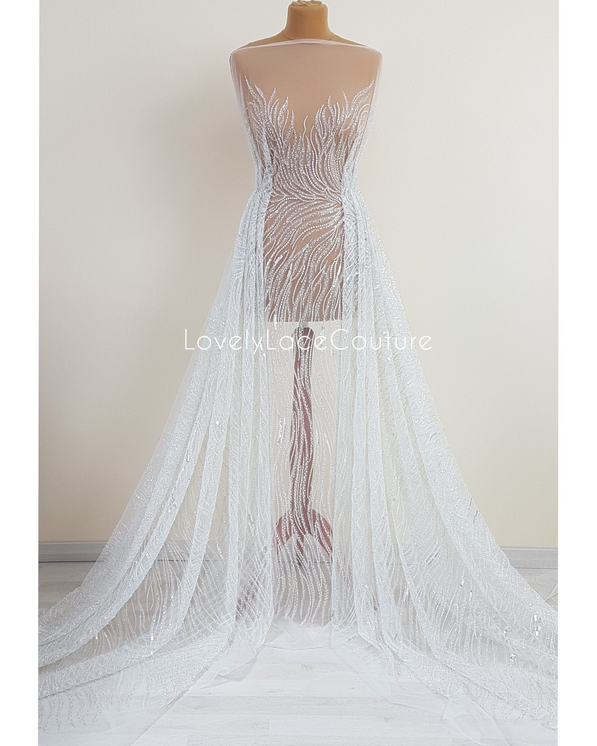 white lace fabric with modern pattern