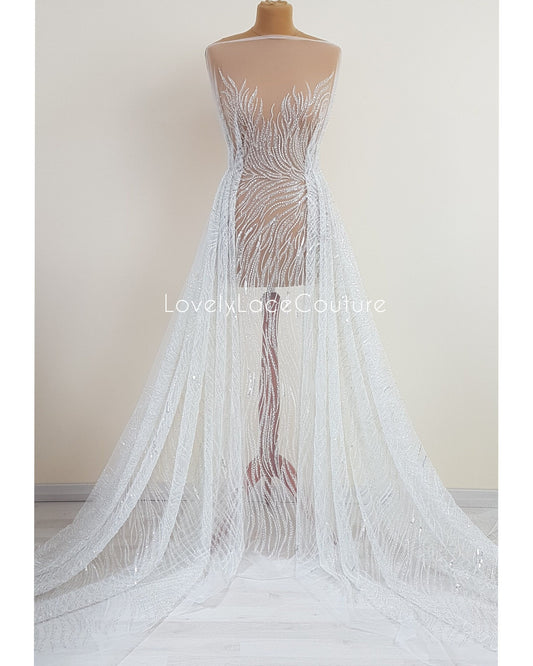 white lace fabric with modern pattern