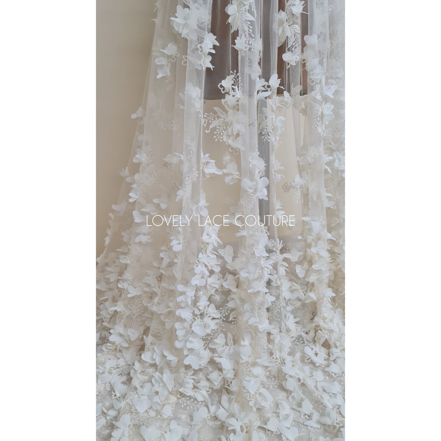 3d flower blossom lace fabric in off-white and ivory
