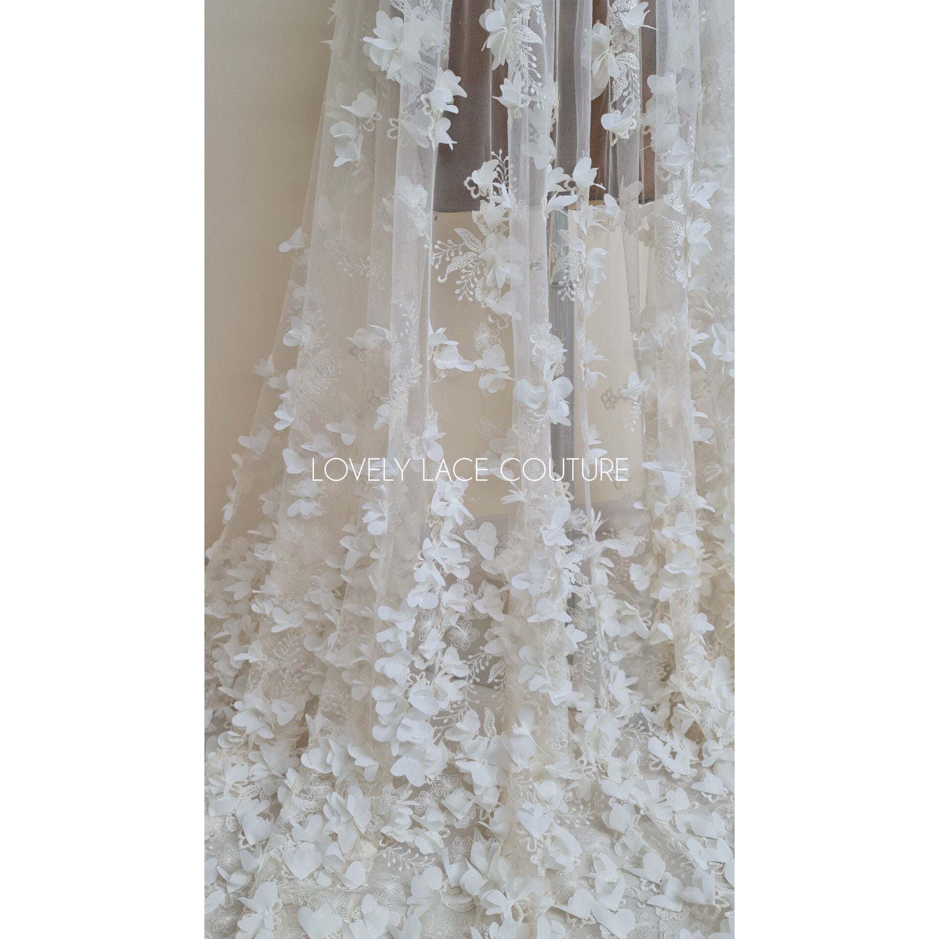 3d flower blossom lace fabric in off-white and ivory