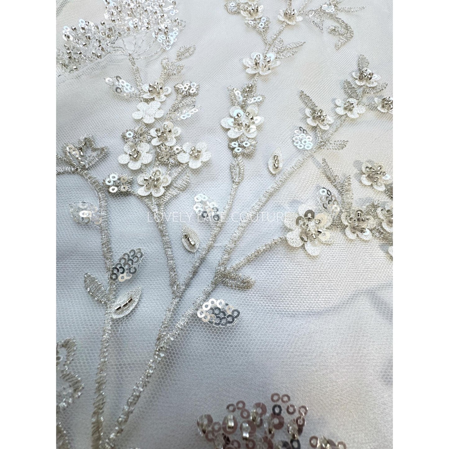 Flower bridal lace fabric with beads and sequins, wedding dress lace, bridgerton dress lace, edwina's dress lace LL-1168, start at 0,5m