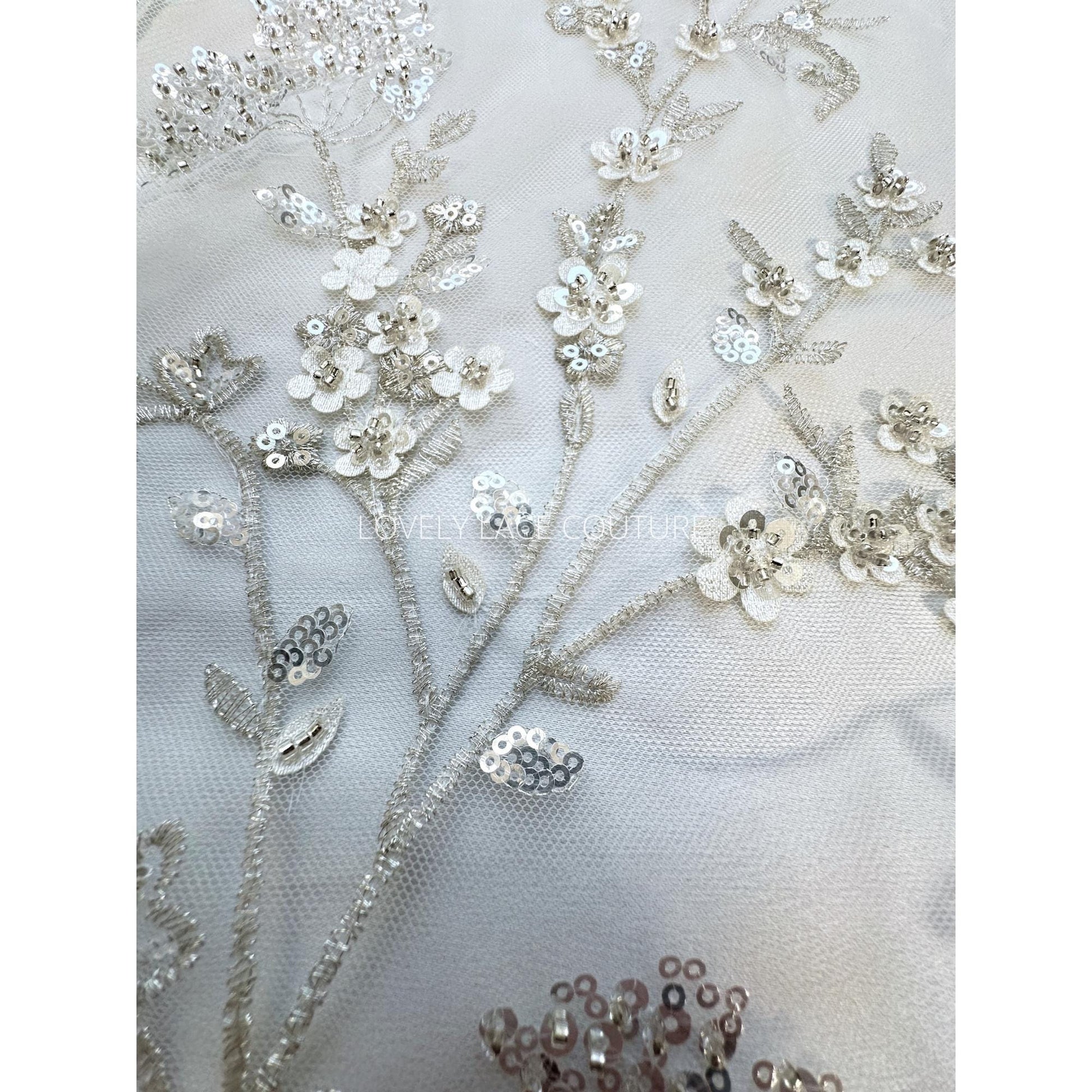 Flower bridal lace fabric with beads and sequins, wedding dress lace, bridgerton dress lace, edwina's dress lace LL-1168, start at 0,5m