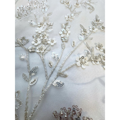 Flower bridal lace fabric with beads and sequins, wedding dress lace, bridgerton dress lace, edwina's dress lace LL-1168, start at 0,5m