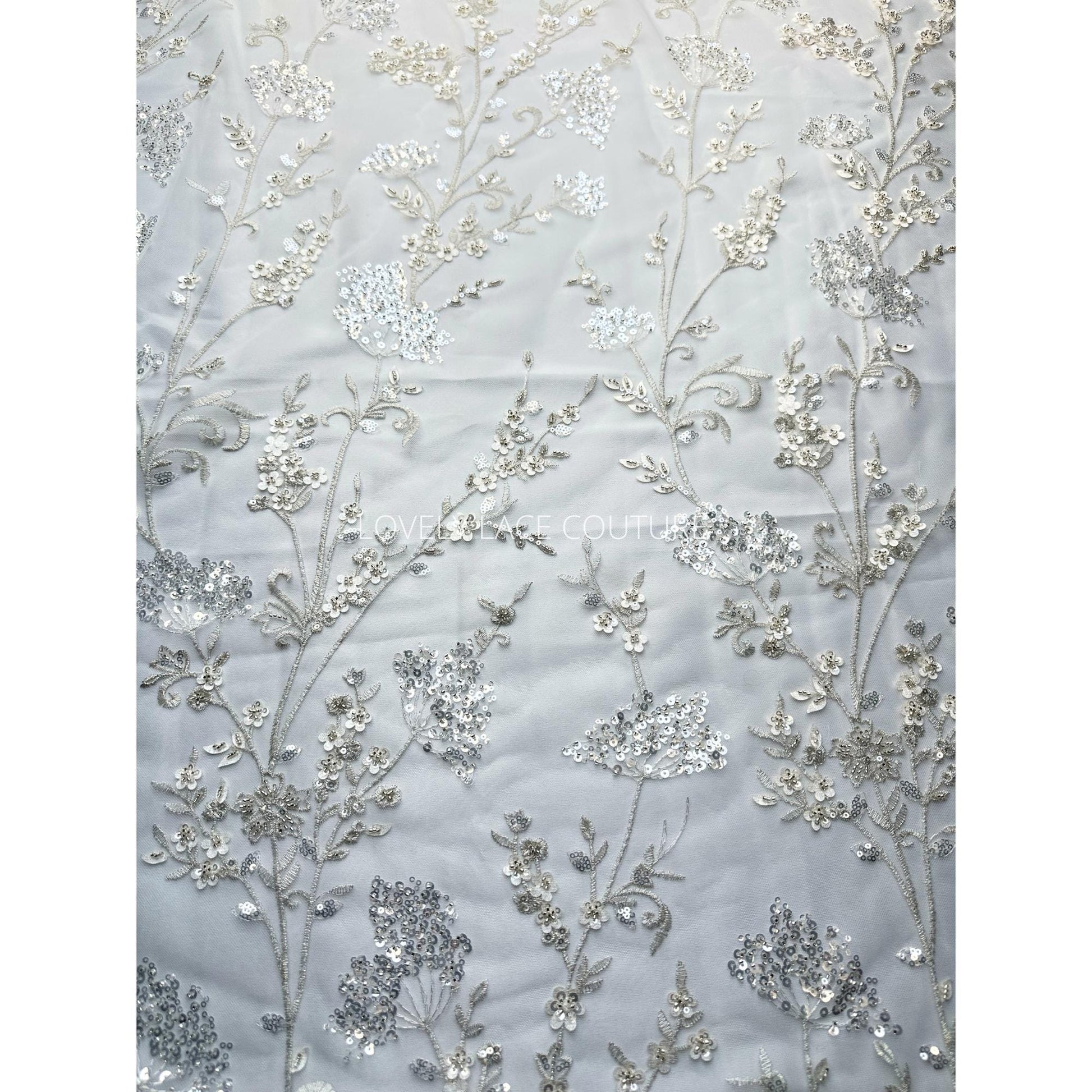 Flower bridal lace fabric with beads and sequins, wedding dress lace, bridgerton dress lace, edwina's dress lace LL-1168, start at 0,5m