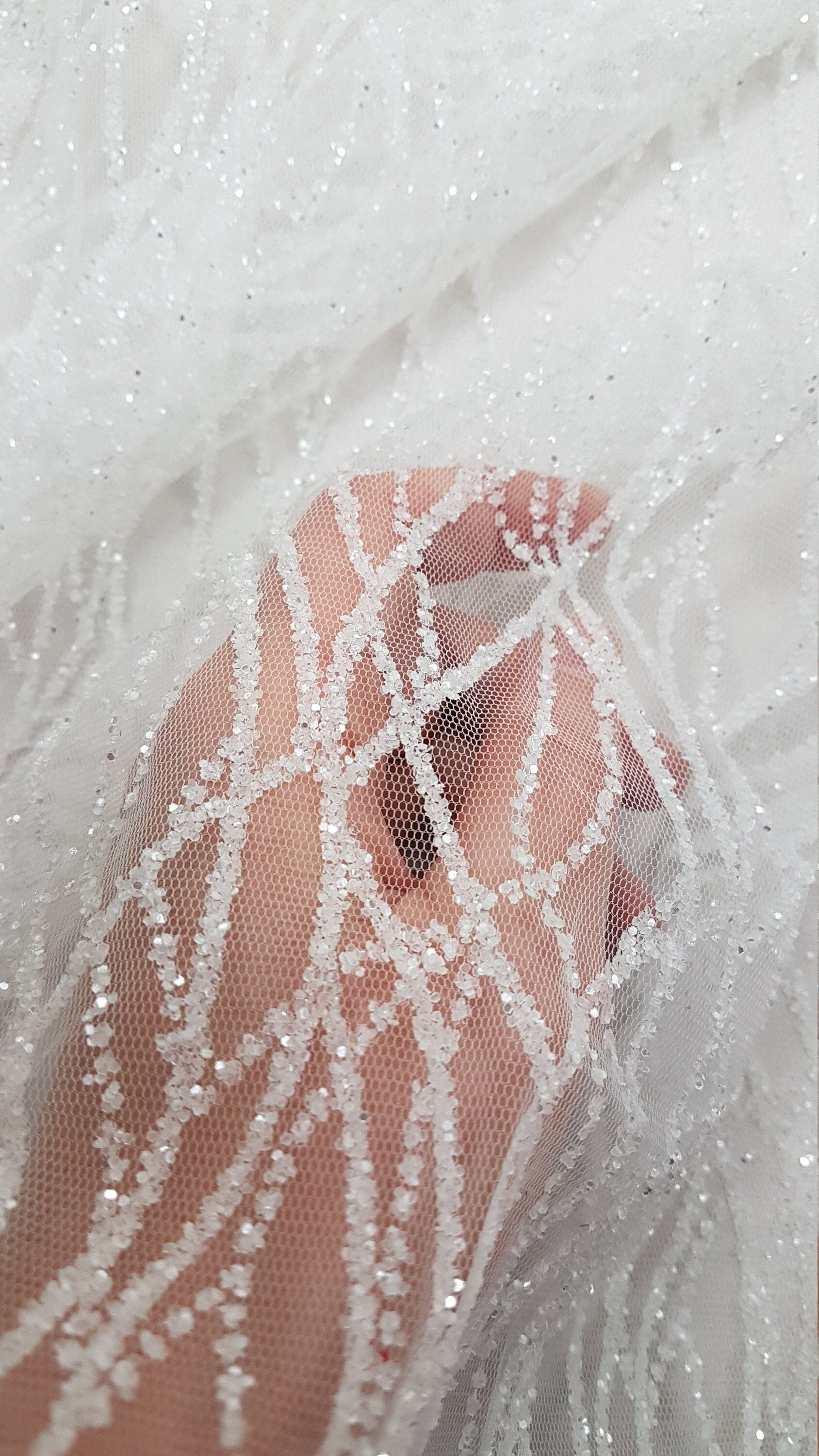 glitter tulle fabric with wave pattern