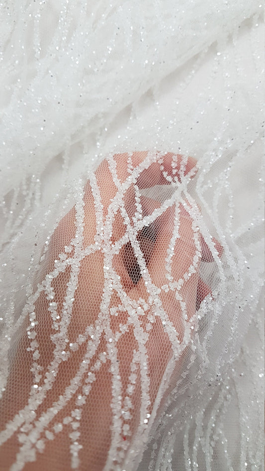 glitter tulle fabric with wave pattern